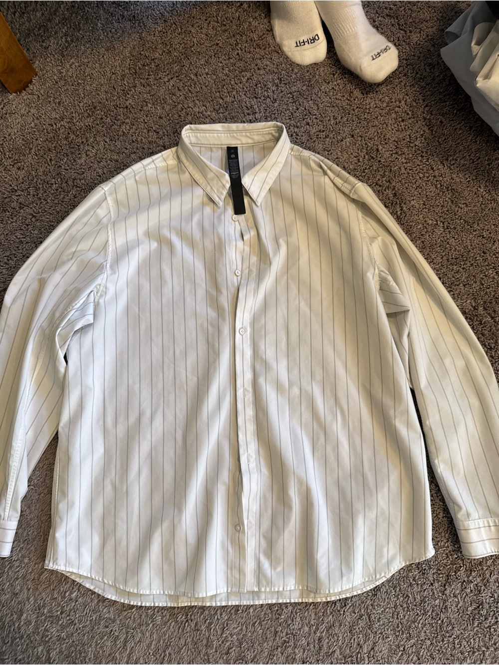 lululemon athletica Men's White Pinstripe Dress Shirt